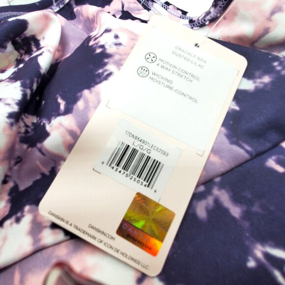 Danskin Crackle Sprts Bra Dusted Lilac Sz L Purple Pink 4 Way Stretch Longline - Picture 5 of 9